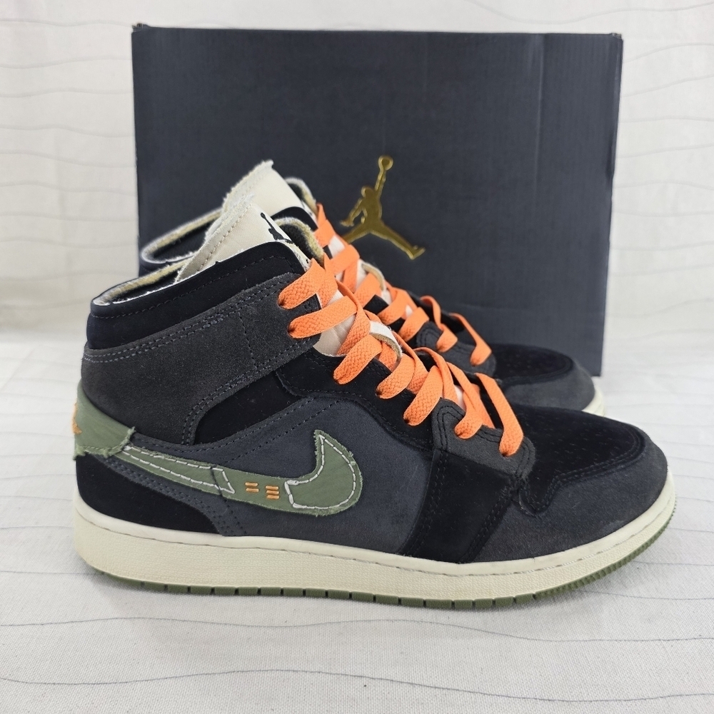 Nike Youth Air Jordan 1 Mid SE Craft (GS) Anthracite Olive Shoes FD5847-003 Sz 6